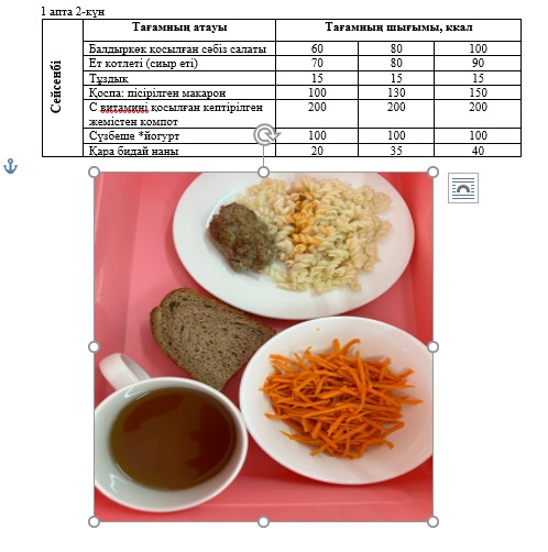 Күнделікті тегін тамақтанатын оқушылардың ас мәзірі