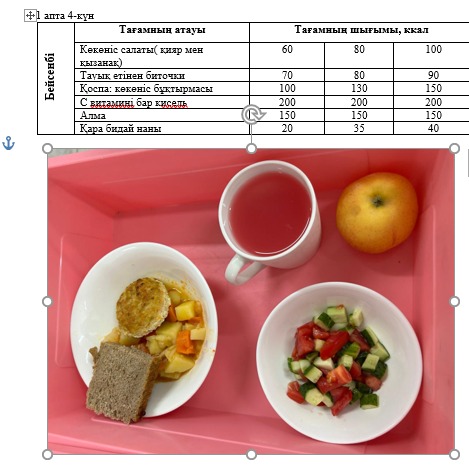 Күнделікті тегін тамақтанатын оқушылардың ас мәзірі