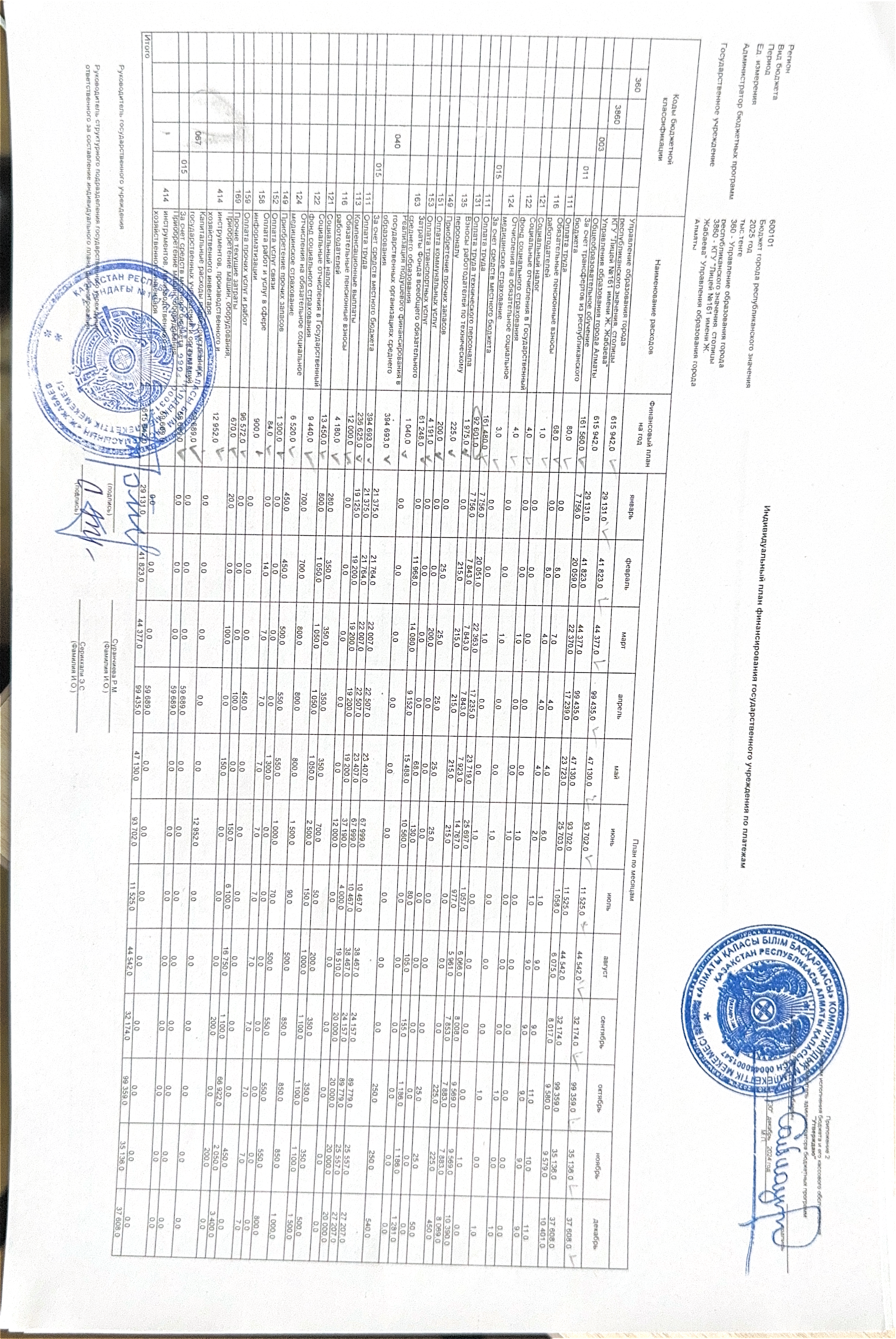 Индивидуальный план финансирования на 2025 год