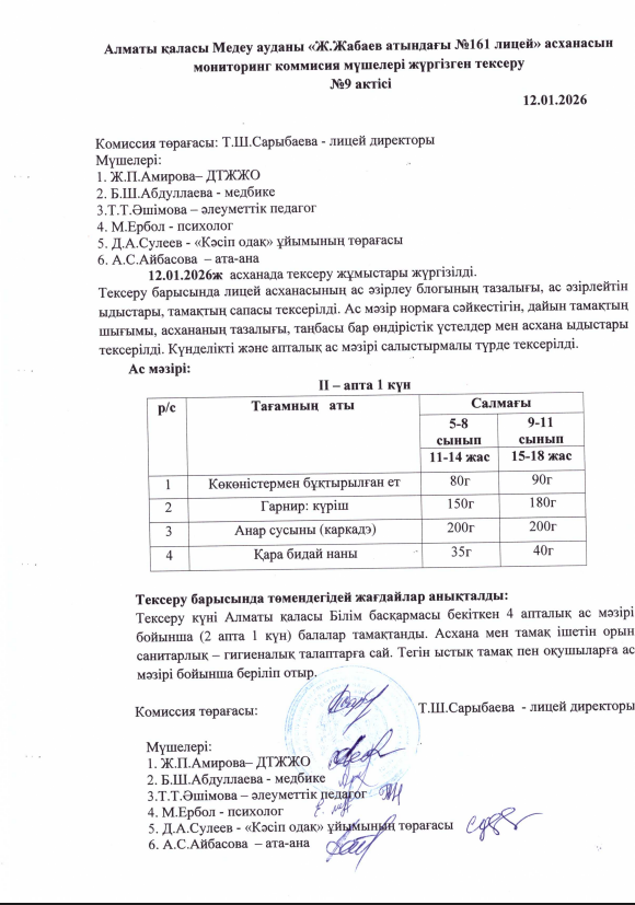 Мониторинг комиссия мүшелері жүргізген тексеру №9 АКТ-сі
